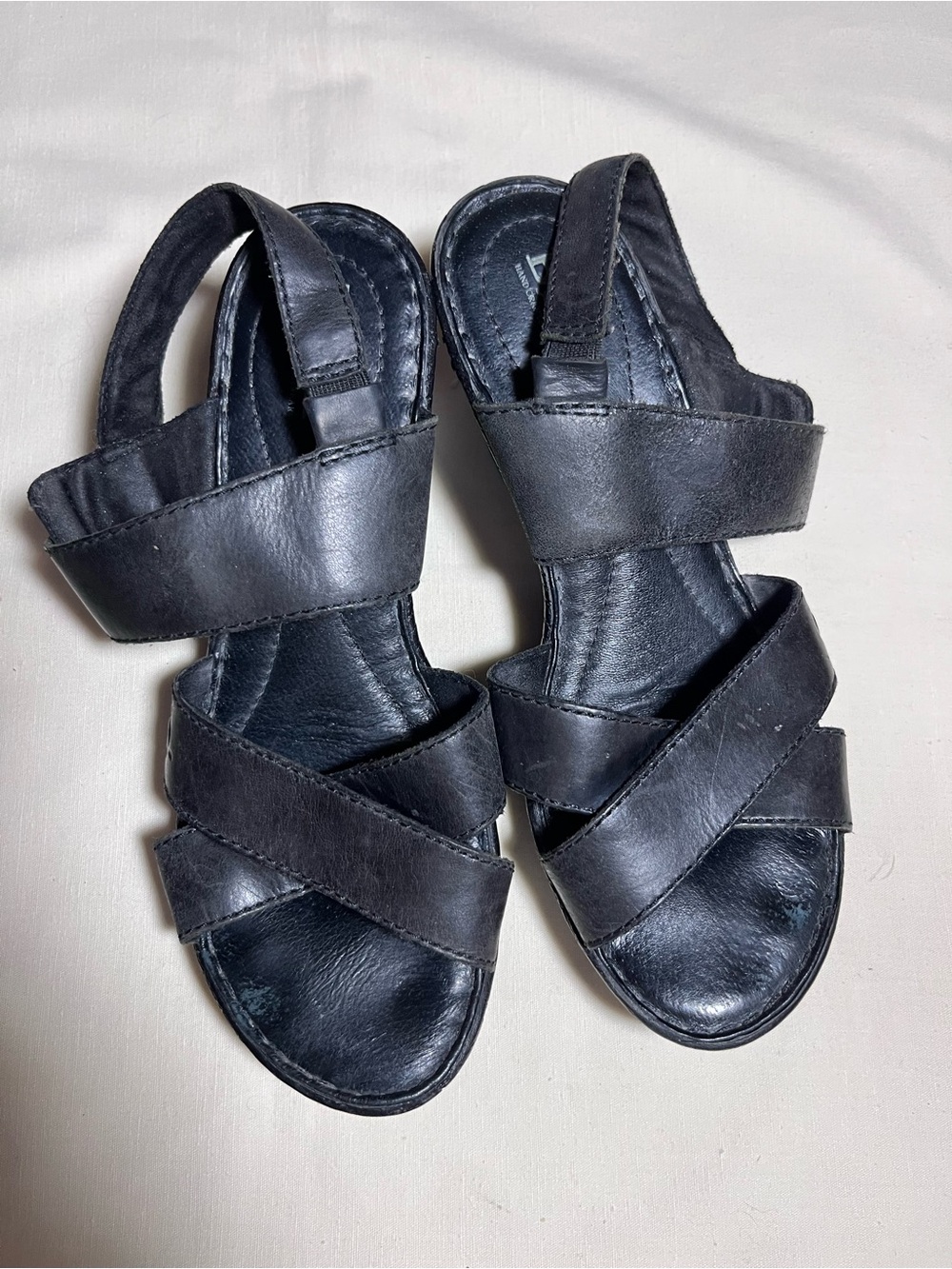 Born Black Leather Cross-Strap Slingback Wedge Sandals